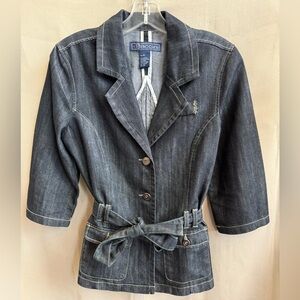 Baccini Dark Denim Jean Jacket Belted Gathered Back Pockets Size M